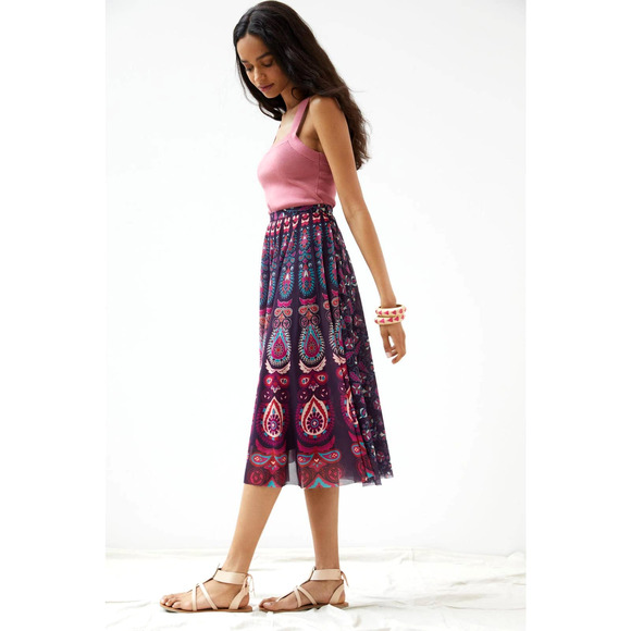 NWT Eva Franco Paisley Pleated Midi Skirt - Size 4 - Picture 2 of 6